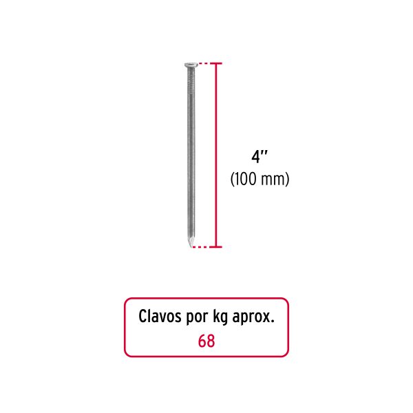 44156 - Kilo de clavo estándar 4' con cabeza en caja de 25 kg, Fiero