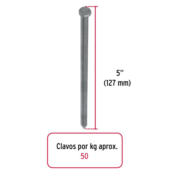 40171 - Kilo de clavo estándar 5' con cabeza en caja de 10 kg, Fiero