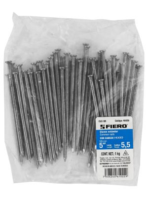45026 - Bolsa con 1 kg de clavo estándar 5' con cabeza, Fiero