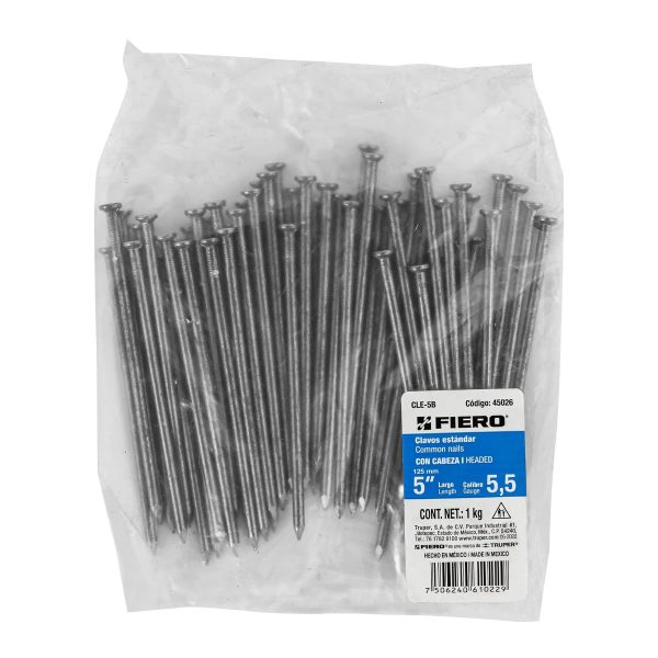 45026 - Bolsa con 1 kg de clavo estándar 5' con cabeza, Fiero
