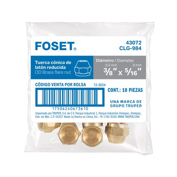 43072 - Tuerca cónica reducida de latón 3/8' x 5/16', Foset