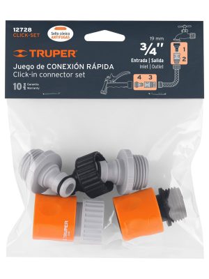 12728 - Juego de 5 conectores 3/4' rápidos de ABS, sistema click