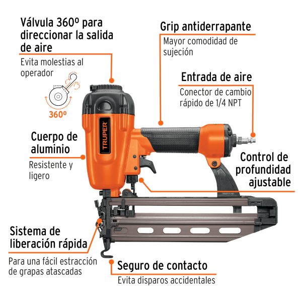 13181 - Clavadora neumática profesional, calibre 16, Truper