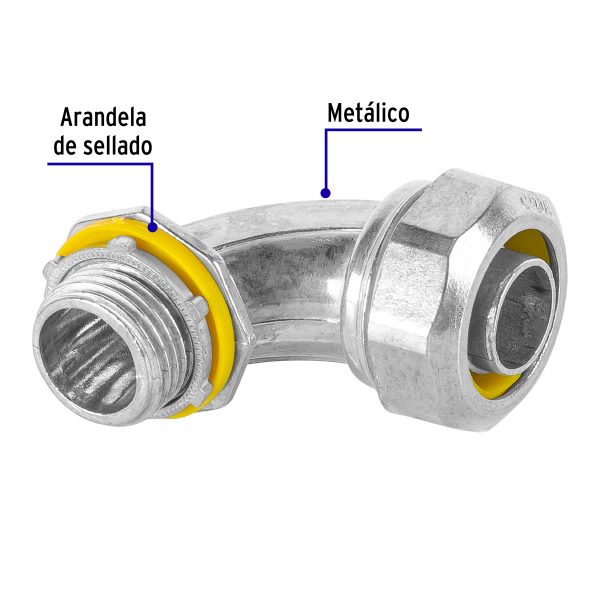 46933 - Conector curvo de 1/2' para tubo liquid tight, Volteck