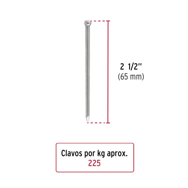 44498 - Bolsa con 1 kg de clavo estándar 2-1/2' sin cabeza, Fiero