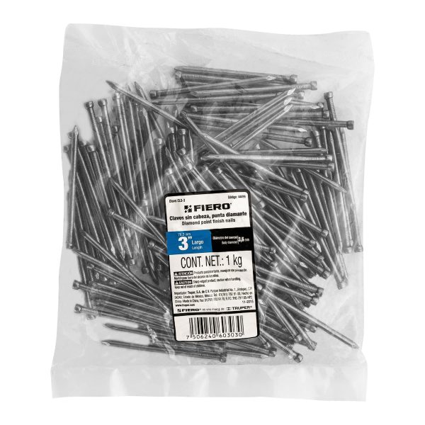 44499 - Bolsa con 1 kg de clavo estándar 3' sin cabeza, Fiero