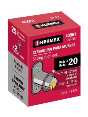 43561 - Cerradura para mueble, modelo 20, cromo, HERMEX