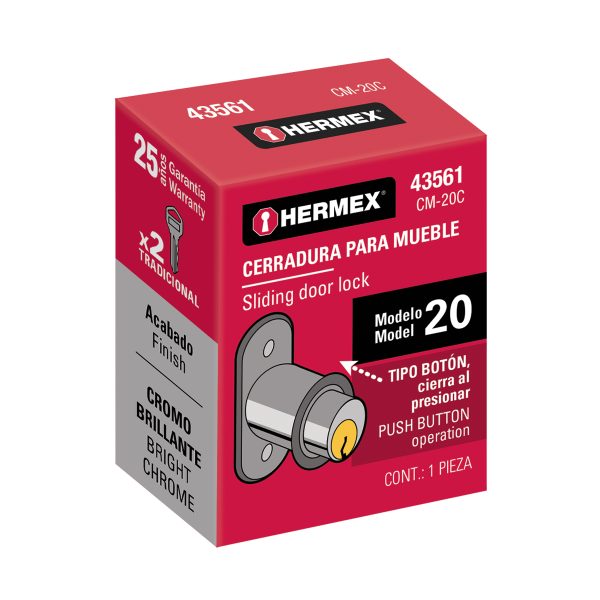 43561 - Cerradura para mueble, modelo 20, cromo, HERMEX