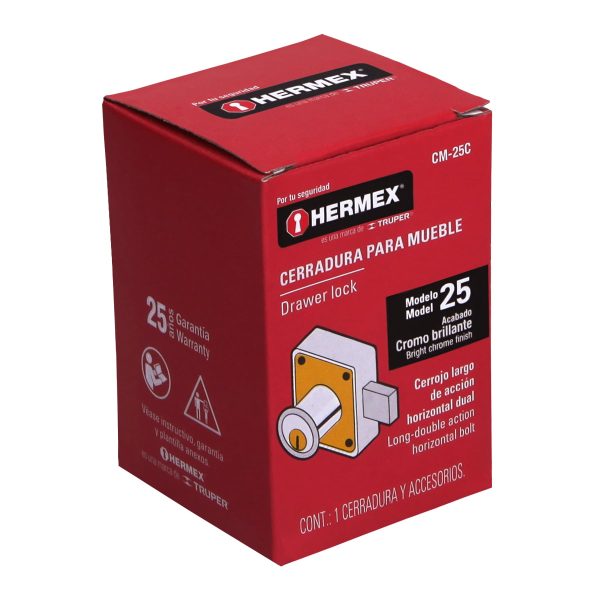 43559 - Cerradura para mueble, modelo 25, cromo, HERMEX