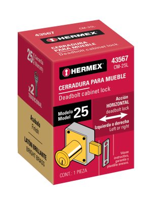 43567 - Cerradura para mueble, modelo 25, latón, HERMEX