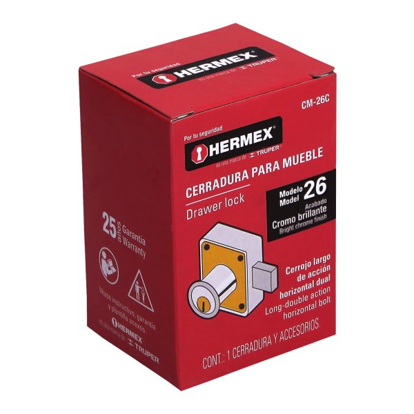 43560 - Cerradura para mueble, modelo 26, cromo, HERMEX
