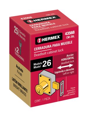 43568 - Cerradura para mueble, modelo 26, latón, HERMEX