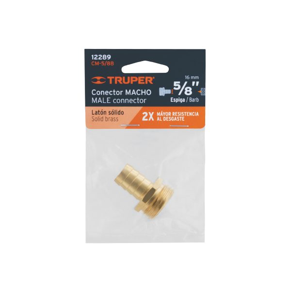 12289 - Conector 5/8' macho de latón sólido para manguera, Truper