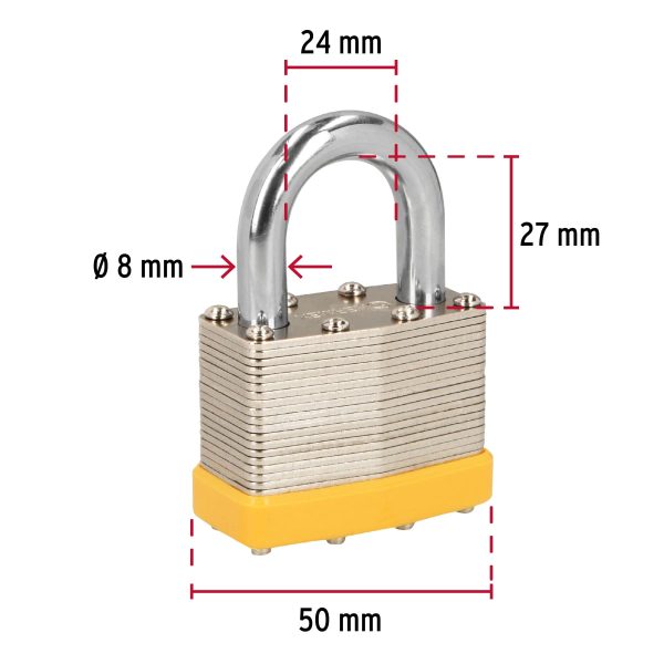 20508 - Juego de 4 candados cuerpo laminado, 50 mm, HERMEX BASIC