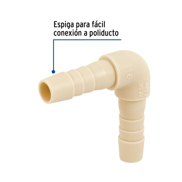 48561 - Codo 90° inserción de 3/8' de polipropileno, Foset