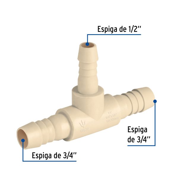 FT Etapa 2 - Conexiones de PP y latón de inserción PT1 48572 - Tee reducida inserción central 3/4' x 1/2' de polipropileno