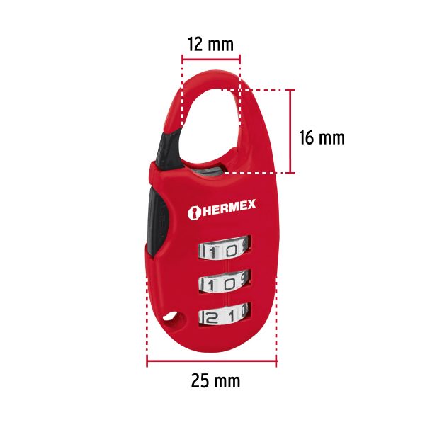 43350 - Candado maletero de combinación 25 mm, blíster, HERMEX