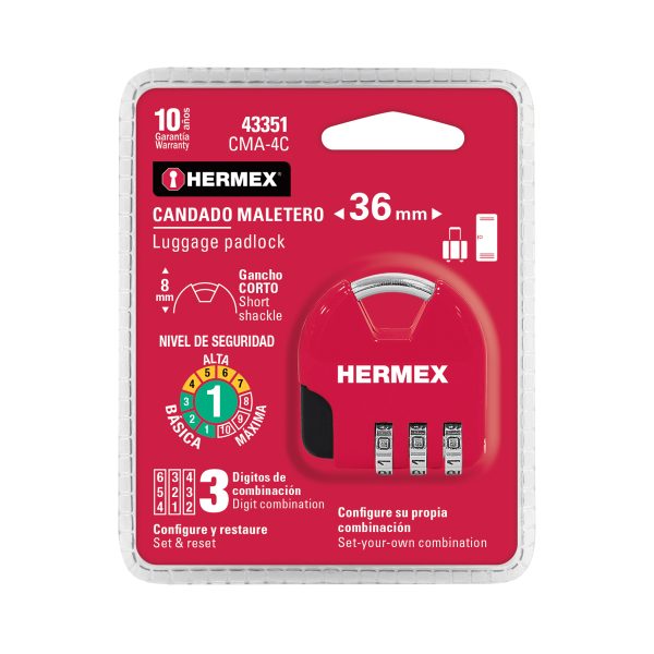 43351 - Candado maletero de combinación 36 mm, blíster, HERMEX