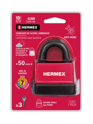 43368 - Candado laminado, recubierto de plástico, 50mm, blister