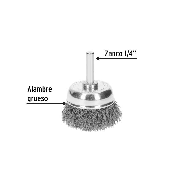21004 - Carda de copa 1-3/4' alambre grueso para taladro, Pretul