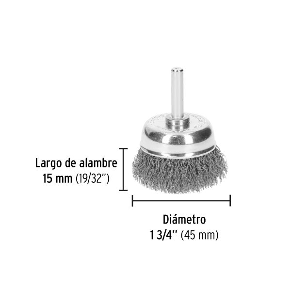 21004 - Carda de copa 1-3/4' alambre grueso para taladro, Pretul