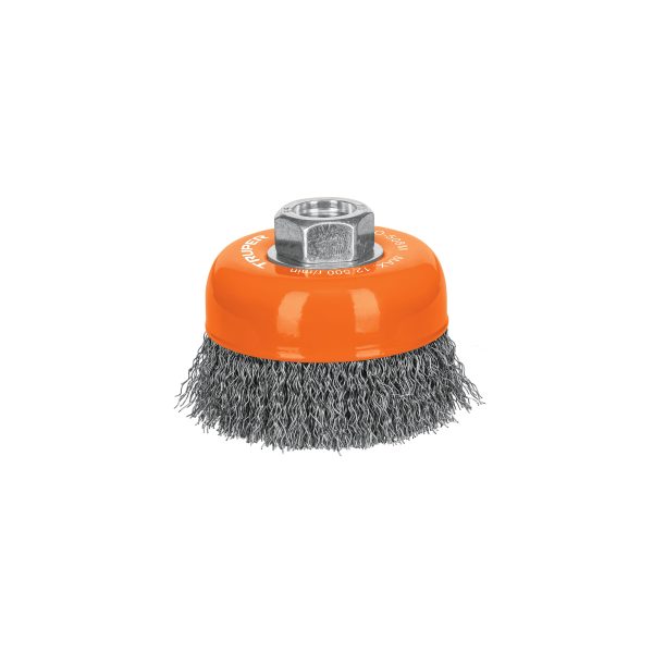 14180 - Carda copa 3' alambre ondulado fino, eje M14, Truper