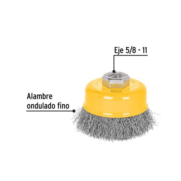 28262 - Carda copa 3' alambre ondulado fino, eje 5/8'-11, Pretul