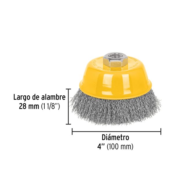 28263 - Carda copa 4' alambre ondulado fino, eje 5/8'-11, Pretul