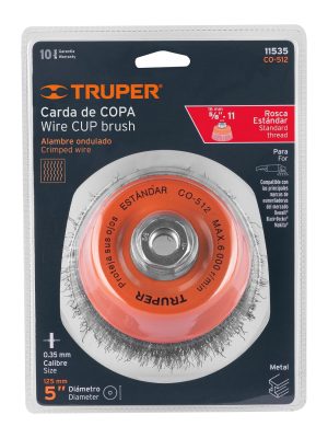 11535 - Carda copa 5' alambre ondulado fino, eje 5/8'-11, Truper