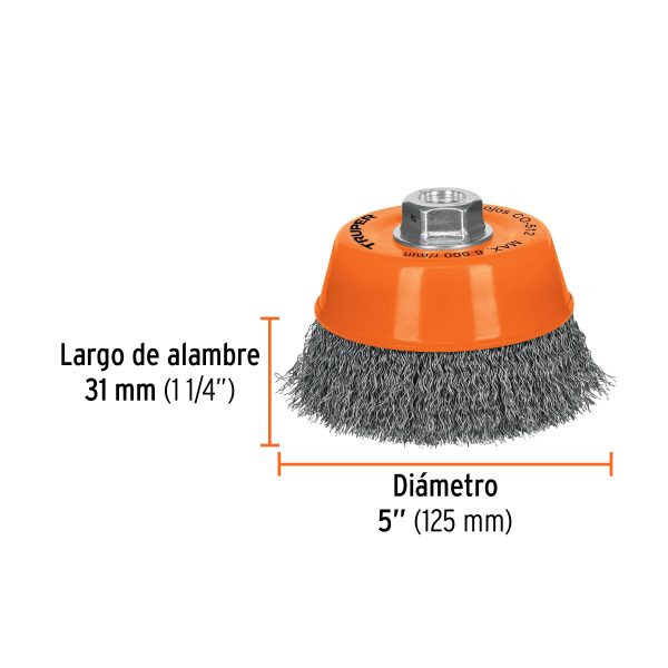 11535 - Carda copa 5' alambre ondulado fino, eje 5/8'-11, Truper