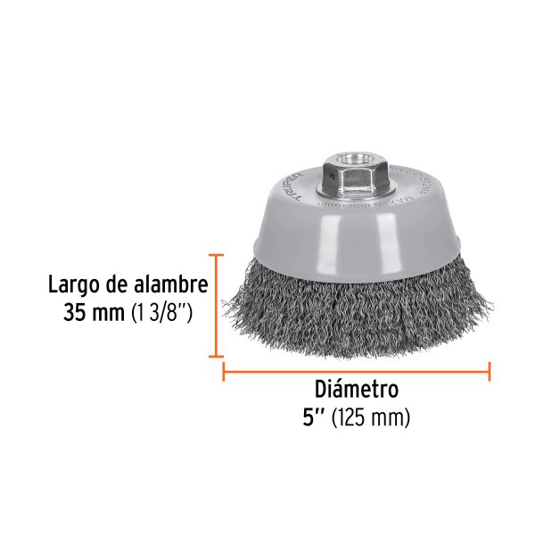 100859 - Carda copa 5' alambre ondulado fino, Multi-rosca, Truper