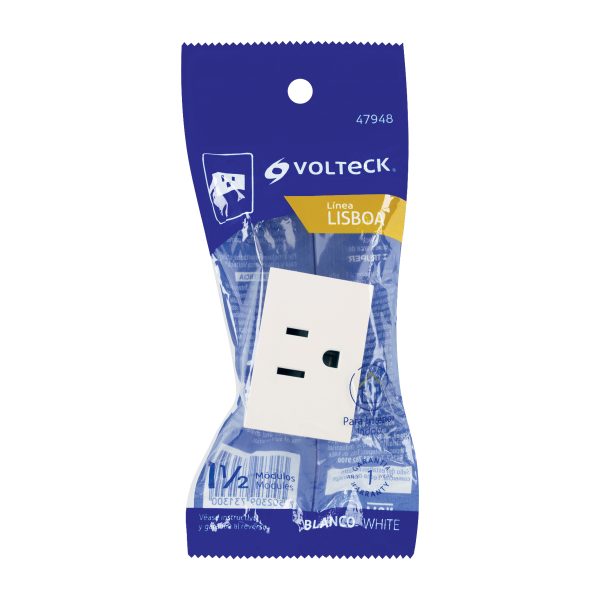 47948 - Contacto aterrizado blanco de 1.5 módulos, línea Lisboa