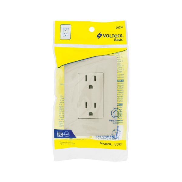 26637 - Contacto dúplex aterrizado, marfil, Volteck Basic