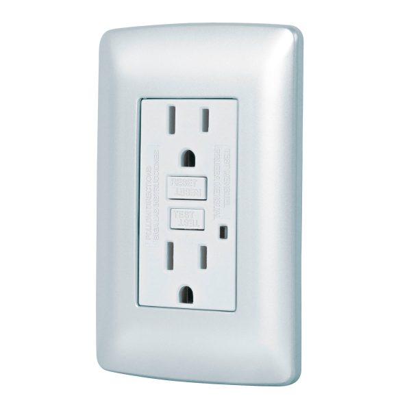 49807 - Contacto dúplex falla a tierra GFCI, plata, línea Italiana