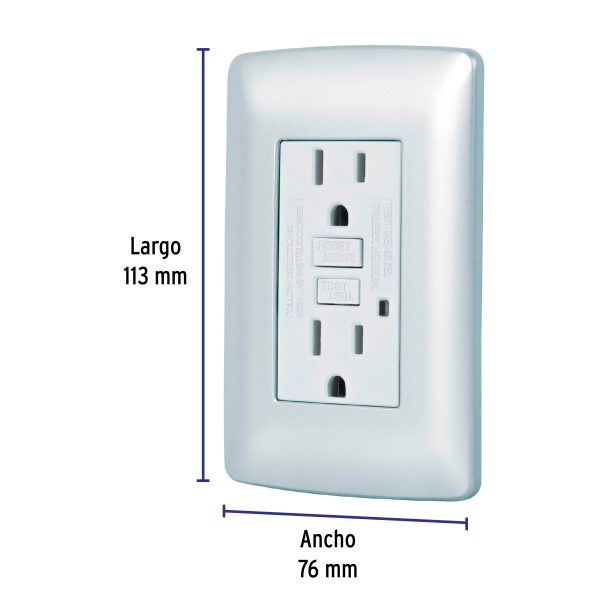 49807 - Contacto dúplex falla a tierra GFCI, plata, línea Italiana