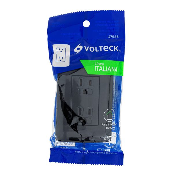 47588 - Contacto dúplex aterrizado, color negro, línea Italiana