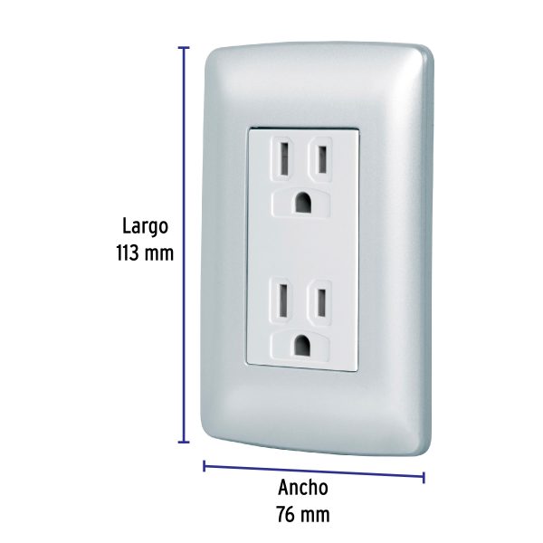 49806 - Contacto dúplex aterrizado, color plata, línea Italiana 