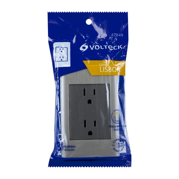 47849 - Placa armada acero inox contacto dúplex 3 módulos, Lisboa