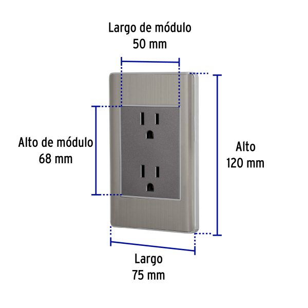 47849 - Placa armada acero inox contacto dúplex 3 módulos, Lisboa