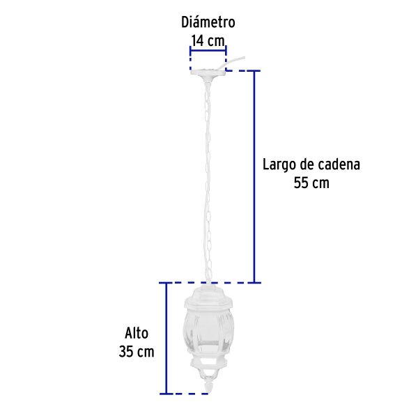 47296 - Arbotante tipo farol tradicional colgante p/exterior, blanco
