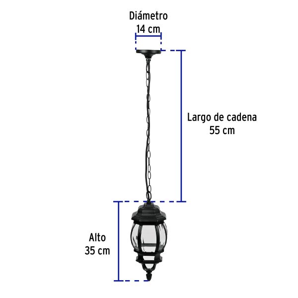 47297 - Arbotante tipo farol tradicional colgante p/exterior, negro