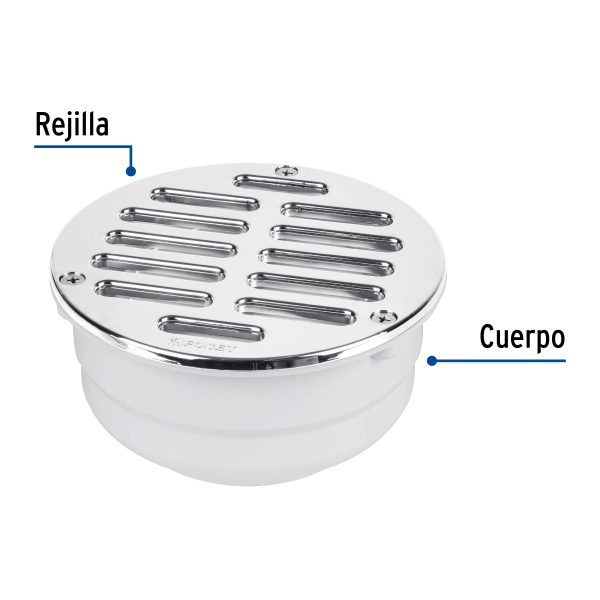 46023 - Coladera de ABS con rejilla cromada 5', con tornillos, Foset