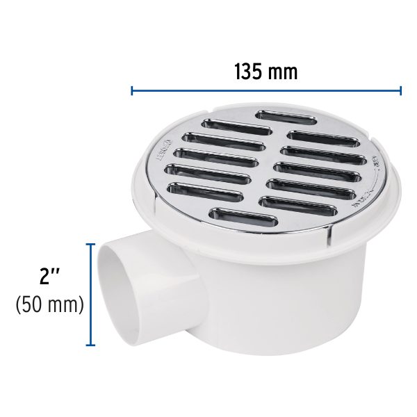 49618 - Coladera de ABS salida lateral y rejilla 5', 1/4 de vuelta