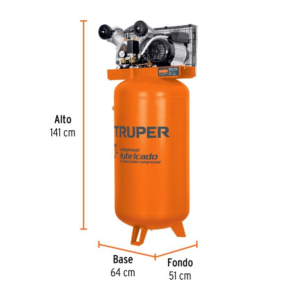 15657 - Compresor lubricado, de banda, 180L, 4HP, vert, 220V, TRUPER