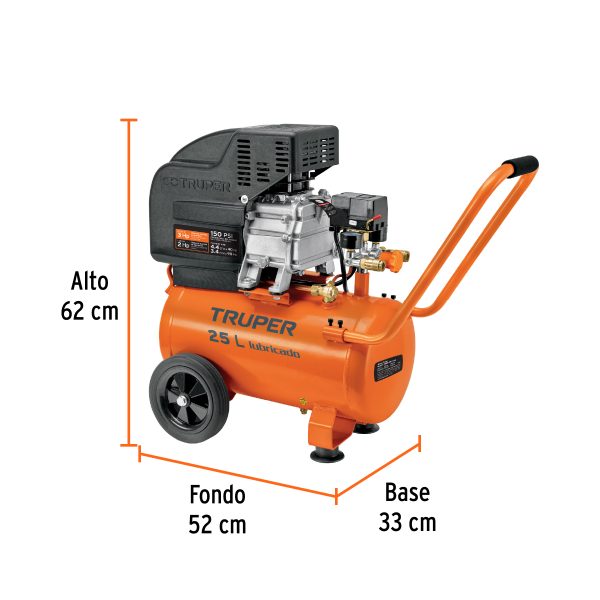 15006 - Compresor lubricado, 25L, 3HP, horizontal, 127V, TRUPER