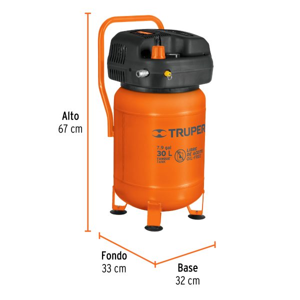 13836 - Compresor libre de aceite, 30L, 3HP, vertical, 127V, TRUPER