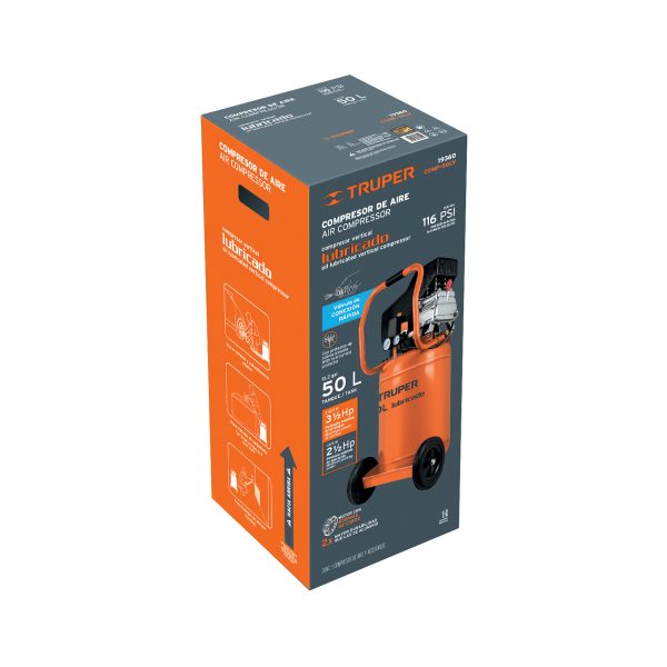 19360 - Compresor lubricado, 50L, 3-1/2HP, vertical, 127V, TRUPER