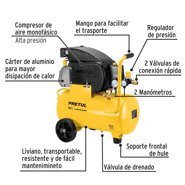 27106 - Kit Compresor lub, 20L, manguera y accesorios, 127V, TRUPER