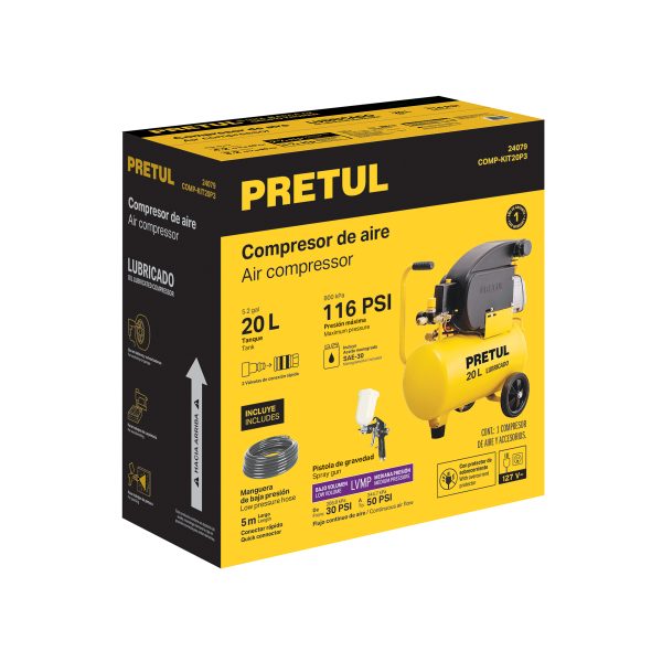 24079 - Kit Compresor lub, 20L, manguera y pistola grav,127V, TRUPER