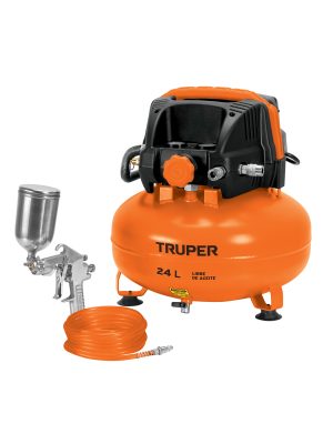 101428 - Kit Compresor s/aceite,24L,mang. y pistola grav,127V, TRUPER